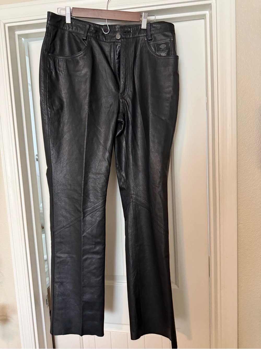 Harley-Davidson Black Leather Flare Jeans - Women's